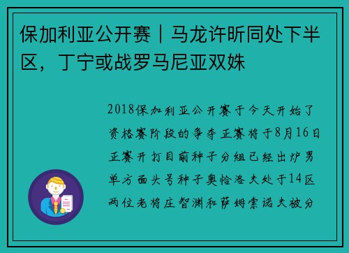 保加利亚公开赛｜马龙许昕同处下半区，丁宁或战罗马尼亚双姝
